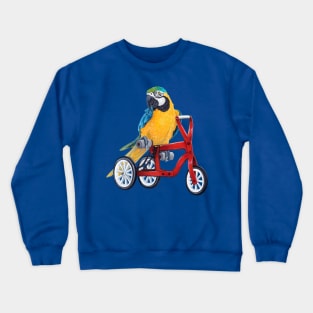 Parrot Macaw on Bike Crewneck Sweatshirt